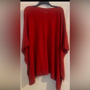Festive Chico's Vibrant Red Knit Poncho With Black Stud Beading Size L/XL